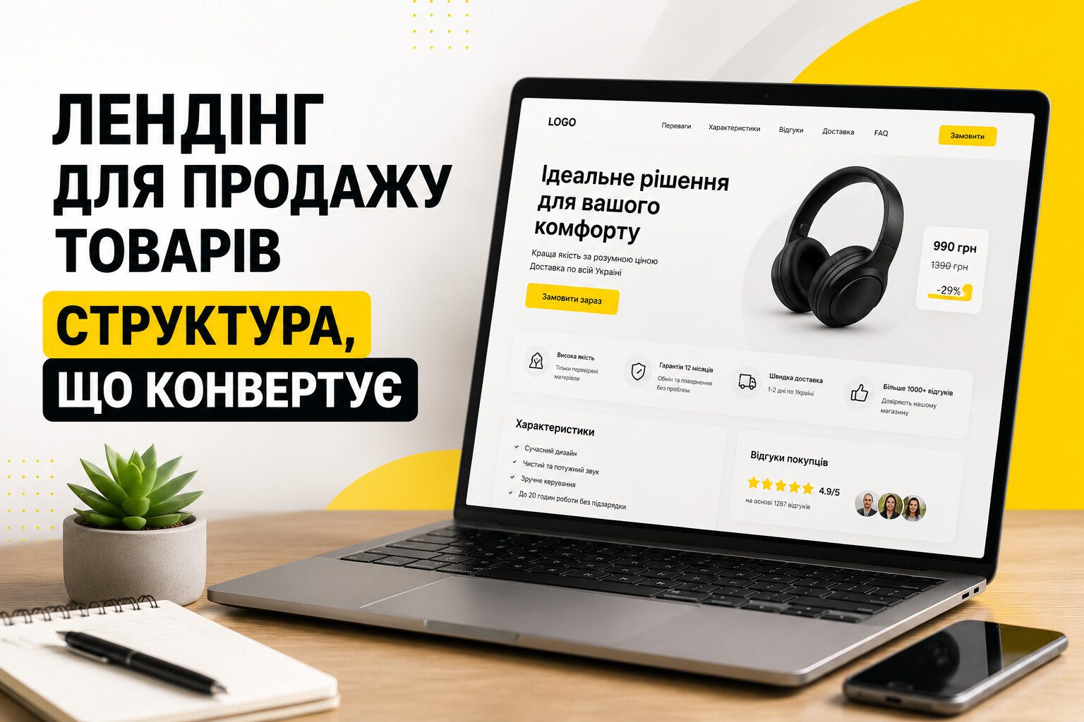 Лендінг для продажу товарів: структура, що конвертує